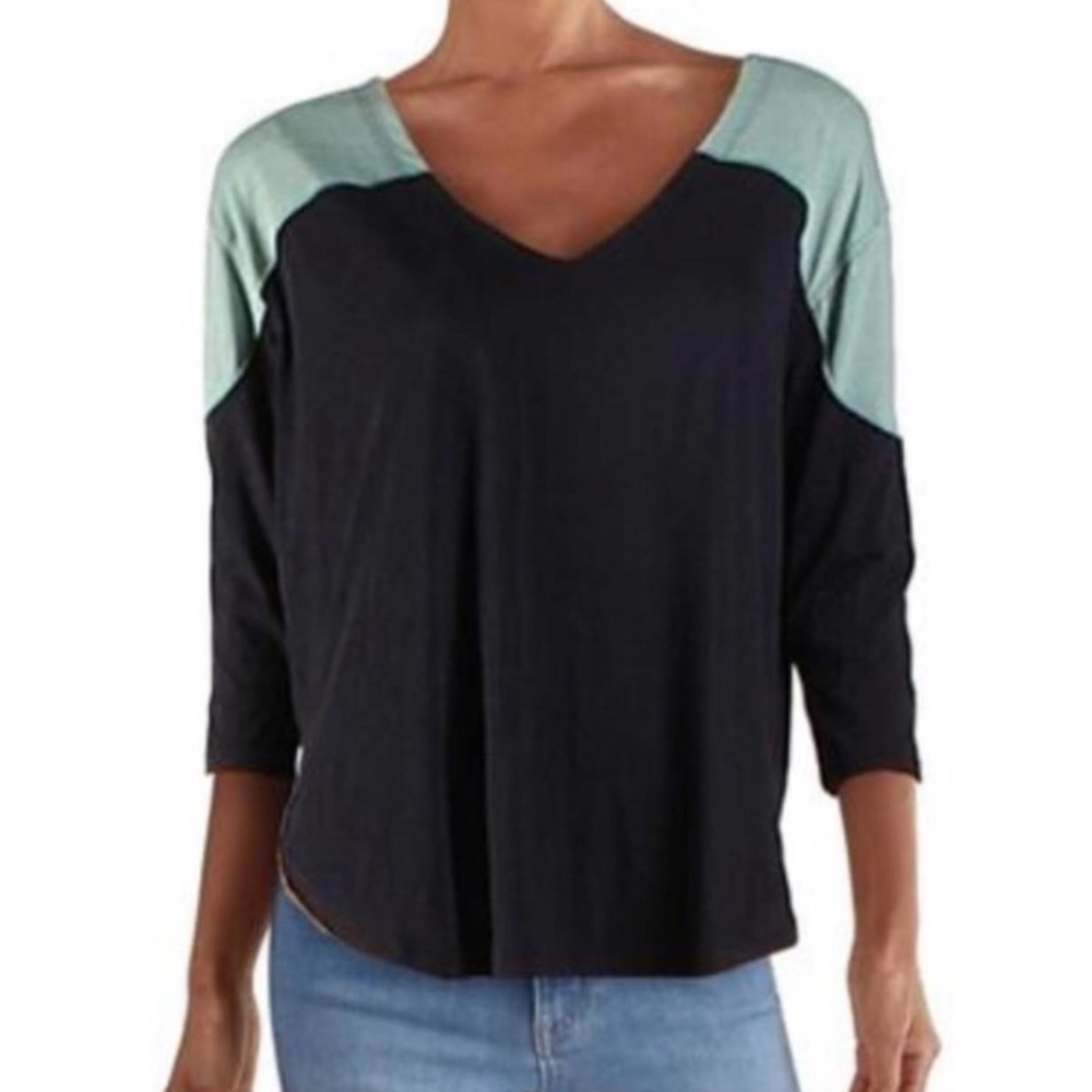 Free People Major Leagues Blue/Green Baseball Tee - Picture 2 of 4
